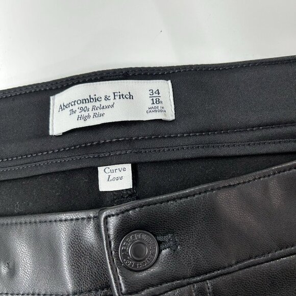 Abercrombie Fitch 90s Relaxed High Rise Faux Leather Pants Womens 34 Black Curve - Picture 3 of 10
